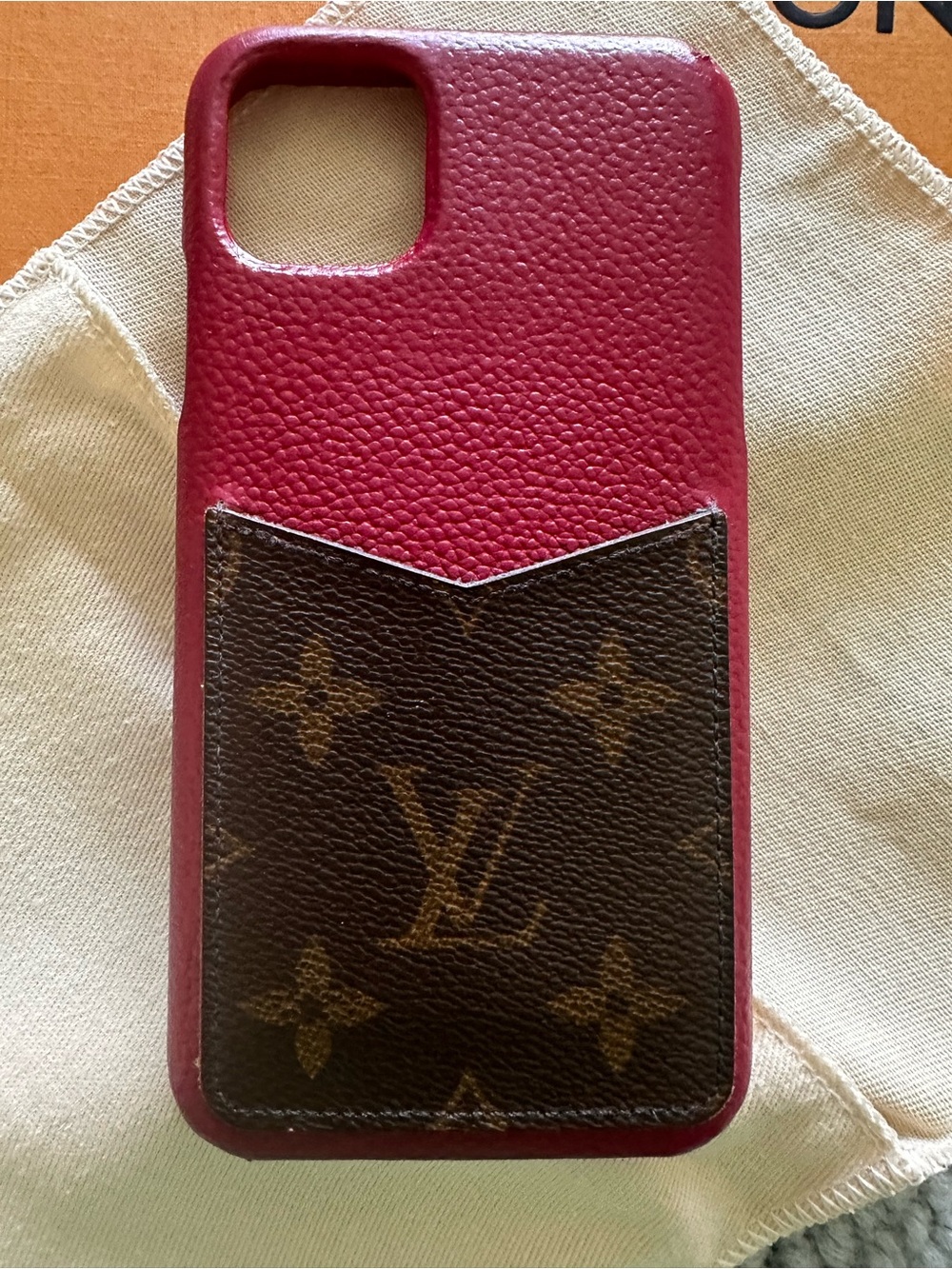 Louis Vuitton Red Leather iPhone Case with Monogram Card Pocket
